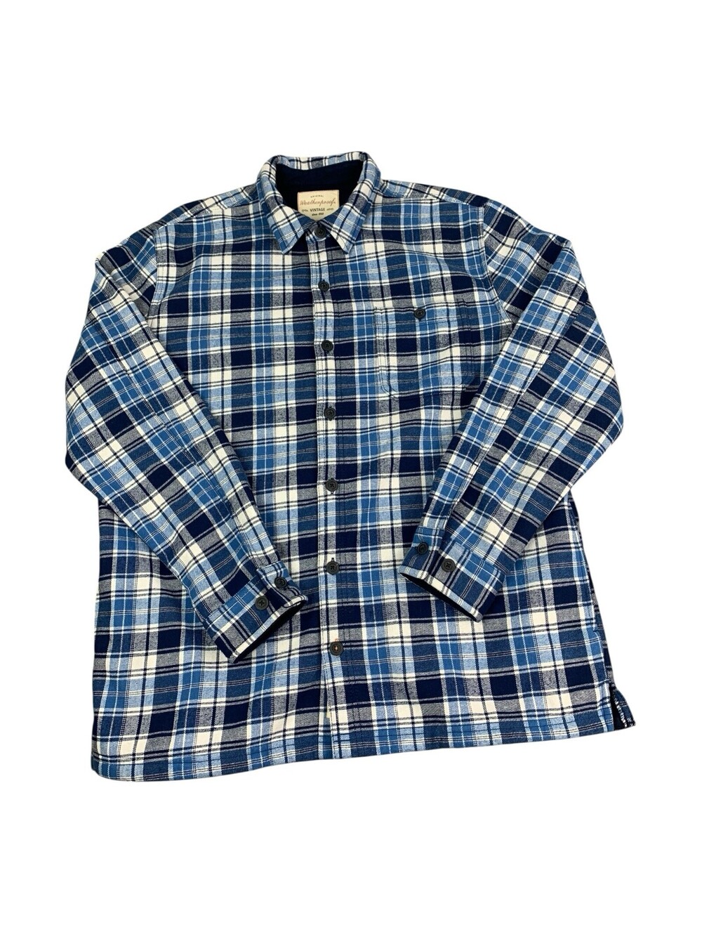 Weatherproof Vintage Long Sleeve Button Up Shirt Mens Blue Plaid Flannel Large